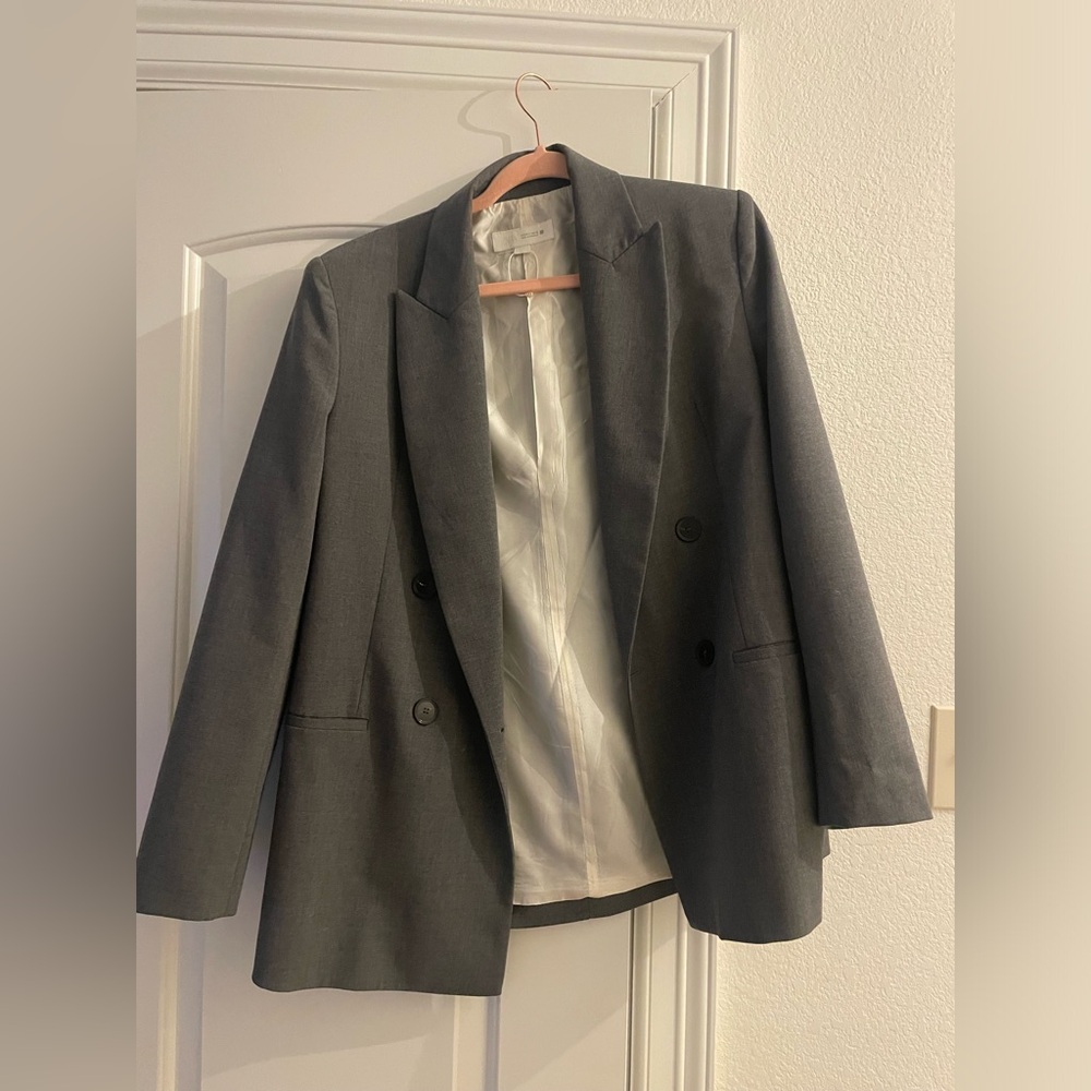 Zara Gray Double-Breasted Blazer Worn Once